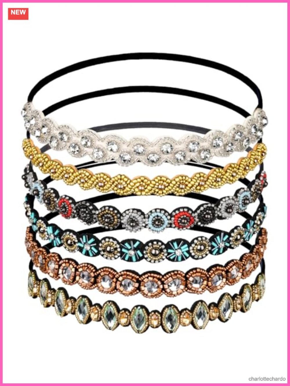 Teenitor 6pc Elastic Beaded Rhinestone Headbands Hair Accessories